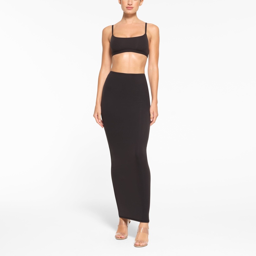 Skims Fits Everybody Black Maxi Skirt Black Zipper Slit Bodycon